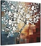Wieco Art Morning Glory Modern Abstract White Flowers Artwork 100% Hand Painted Floral Oil Paintings on Canvas Wall Art for Living Room Bedroom Home Office Decorations Wall Decor