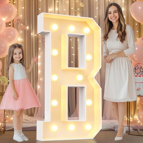 Pooqla 4 FT Marquee Light Up Letters, Marquee Letter Lights 4 Feet Tall, Giant Letter Sign Big Mosaic Letters for Balloons Birthday Party Anniversary Wedding Decorations, Warm White Decor B