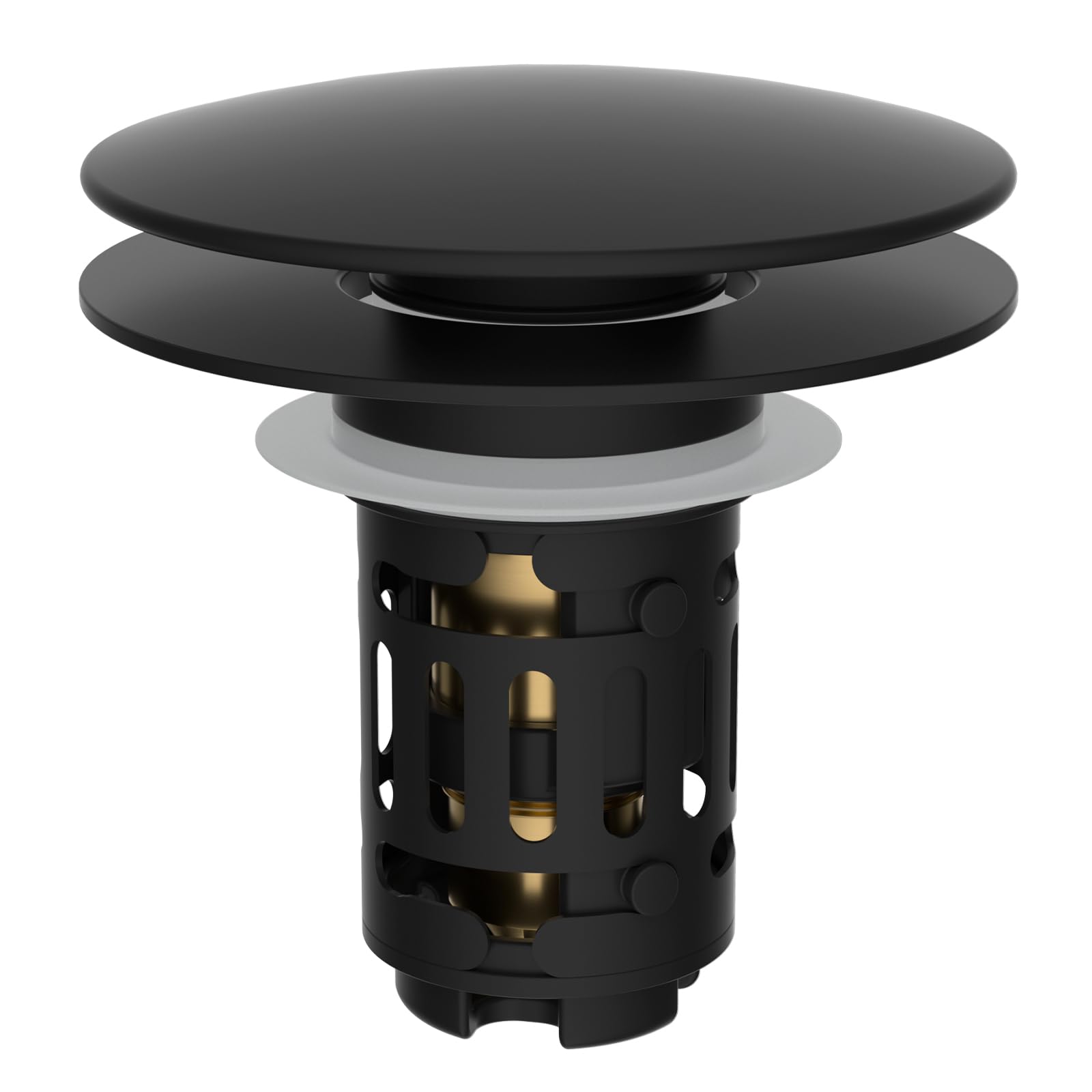 Hibbent Upgraded 3 in 1 Bathroom Sink Drain Strainer, Pop Up Sink Stopper with Big Push Cap, Anti-Clogging Metal Filter Basket,Sink Plug with Hair Catcher for 1.1''~2.36'' Basin, Matte Black