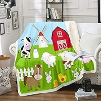 Feelyou Kids Farmhouse Fleece Blankets Children Boys Girls Cartoon Animal Print Throw Blanket Lovely Rabbits Sheep Horse Blanket Luxury Soft Bedspread for Chair Office Plush Blankets Baby 30\"x40\"