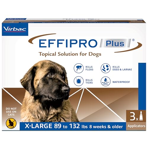 EFFIPRO PLUS Topical Solution for Dogs - Waterproof Dog Flea and Tick Treatment for X-Large Dogs (89-132lbs) 3 Doses by Virbac