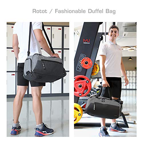 Rotot Sports Duffle Gym Bag, Men Women Duffel with Waterproof Shoe Compartment Pouch, Weekender Travel with a Water-resistant Insulated Wet Pocket Cooler (33L, Gray)