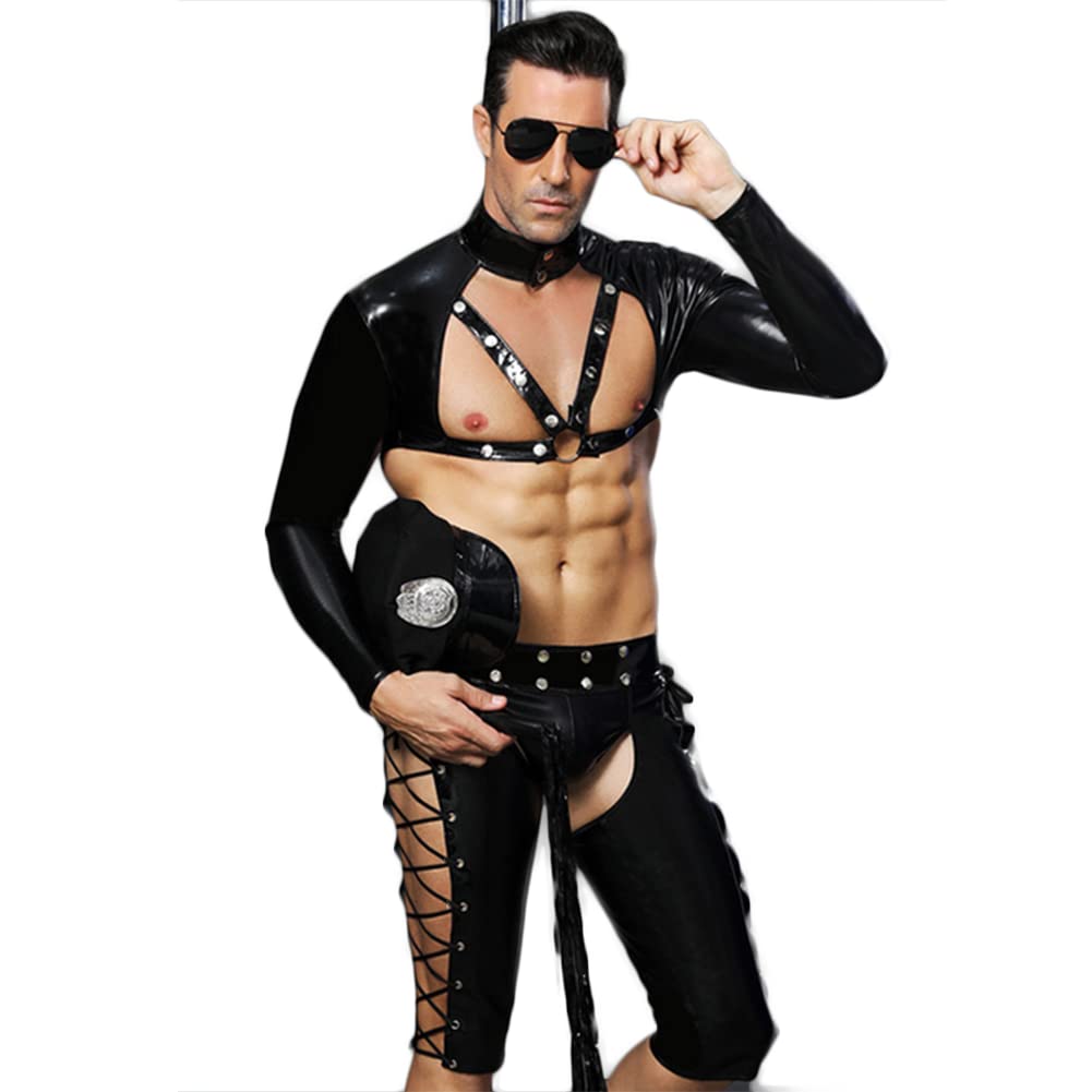 Herren Wet Look Black PVC Cosplay Dessous Set