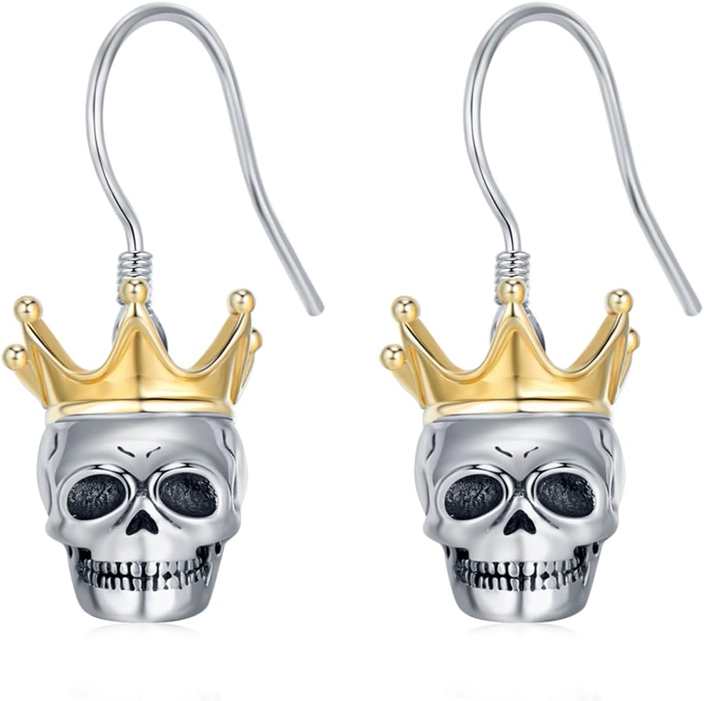 Sterling Silver Skull Pumpkin Dangle Earrings - Halloween Jewelry for Women