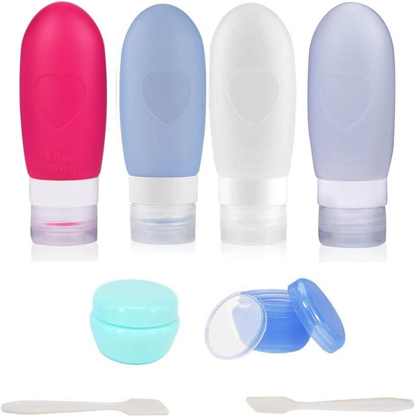 NOSUBO Travel Bottles 3oz TSA Approved Accessories Leakproof Silicone Cosmetic Containers and 20ml Cream Jars with EVA Clear Toiletry Bag for Shampoo, Conditioner, Lotion, Toiletries