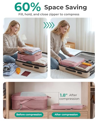 Image of BAGSMART Compression Packing Cubes for Travel, Lightweight Vacation Essentials, Suitcase Organizer Bags, Durable Luggage Organizer, 6 /4 /2 Set Options