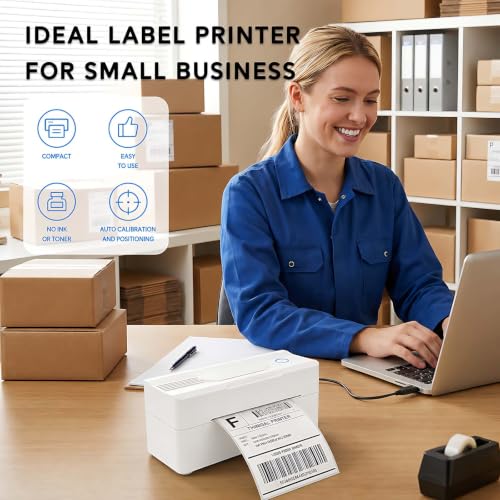 Image of Forc Bluetooth Thermal Shipping Label Printer, 4x6, White | Wireless, Compatible with Android, iPhone, Windows & Mac, For Small Business, Works with Amazon, Etsy, USPS