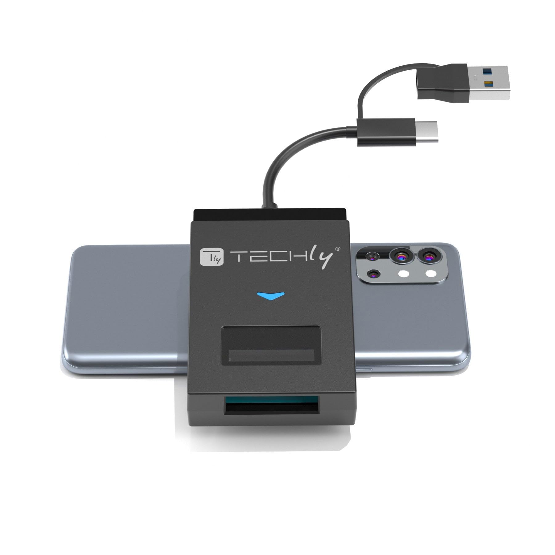 Techly 622298 Adaptador USB-A/USB-C a NVME/SATA M.2 con lector de memoria SD/TF negro