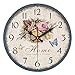 Yeyo Simple European Style Flowers Wall Clock Frameless Wooden MDF Waterproof Silent Art Decor for Home Living Room Office Decoration (12inch)