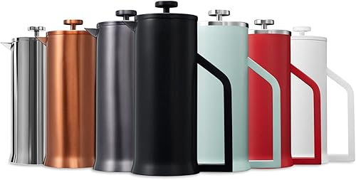 Lafeeca Cafetera de prensa francesa Acero inoxidable de doble pared aislada al vacío Cafetera térmica grande de 34 onzas, 33.8 fl oz, negro mate