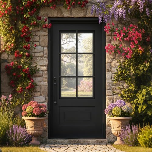 CHETTO C Classic Iron Door Handle Set, Matt Black, 36"x81