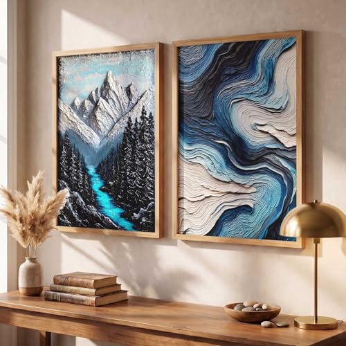 Image of kotart Modern frame Art Home Decoration Abstract Mountain view Paintings With Frame For Living Room Bed Room Hotel Wall Decor Digital Reprint Set of 2(19X25 INCH)