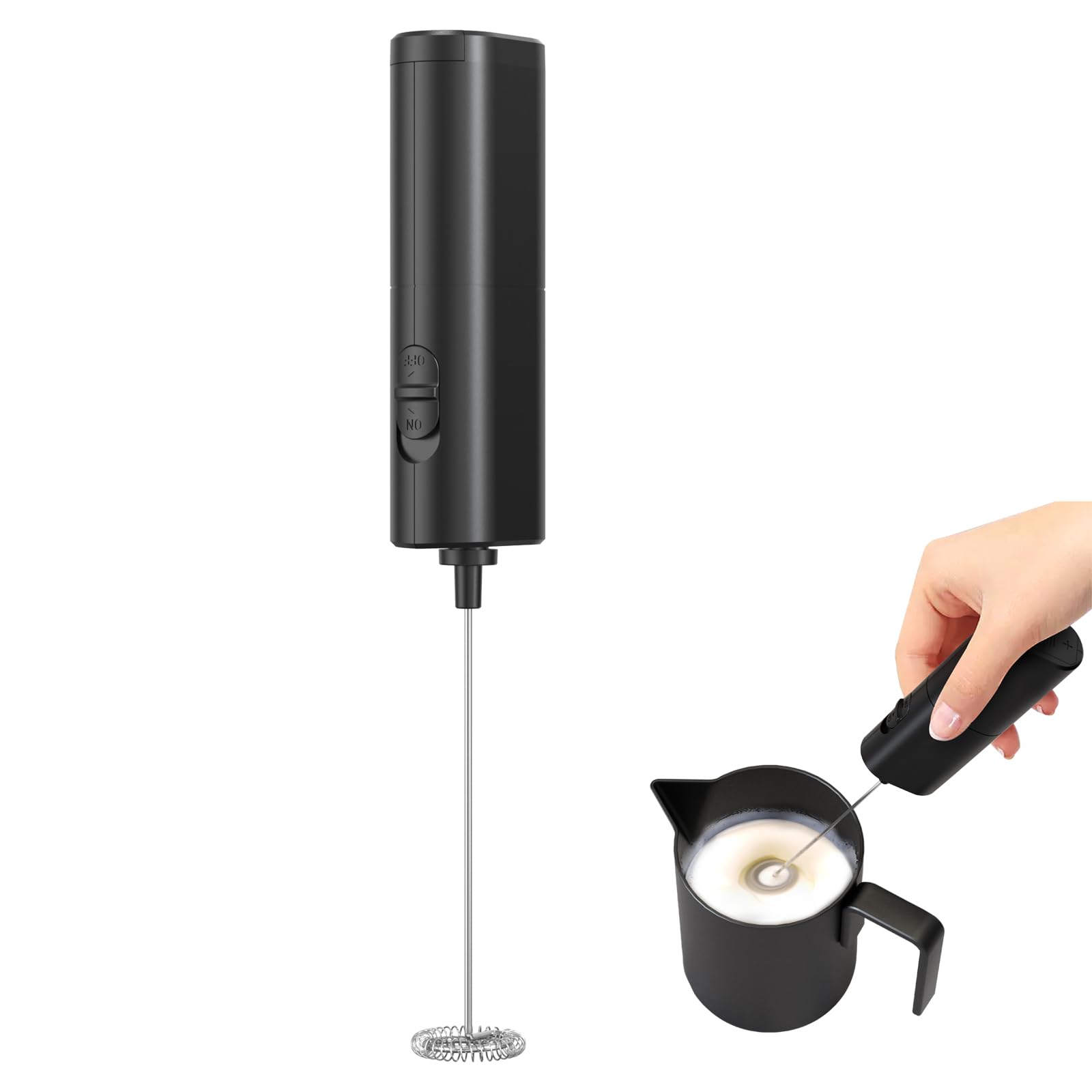 Mousseur à Lait Électrique IraXpro - 10,000 Tr/min - Piles AA - Pour Café, Latte, Cappuccino - Noir Avec Support