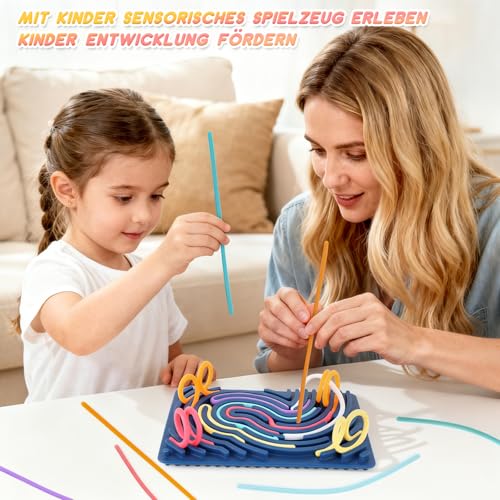 ddLUCK Sensorik Spielzeug Activity Board, Silikon Sensory Toys Fidget Spiel Zur Autismus, Stress, ADHD, Anxiety Spiele Play Toy Für Kinder ab 3 Jahr & Erwachsene, mit Reisetasche & 20 Schnüren