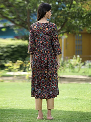 Image of Juniper Women's Rayon Festive Printed Flared Kurta for Women