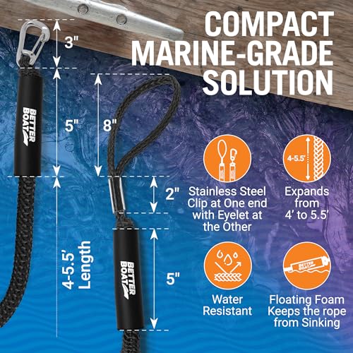 Image of 2-Pack Black Bungee Dock Lines with Clip, Marine Grade Boat Rope, Jet Ski
