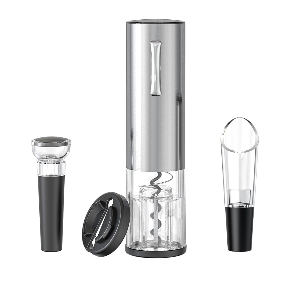 DSY Electric Wine Opener Set,USB Charging Corkscrew Remover,Contains foil cutter,Electric Corkscrew,Vacuum Stoppers,wine pourer,Stainless steel material,silver