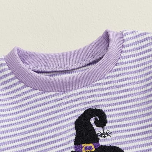 Newborn Infant Baby Girl Halloween Outfits Embroidered Ghost Onesie Striped Long Sleeve Romper Clothes4