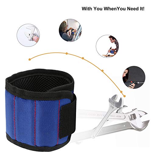 Image of Powerful Magnetic Work Storage Wristband adsorption kit with 6 Round Magnets for Strong Absorption, Suitable for Home Decoration Workers -Blue