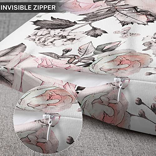 Golee SD-4 Throw Pillow Cover Gray Abstract With Pink Flowers And Leaves On White Watercolor Floral Pattern Rose In Pastel Color Decorative Pillow Case Home Decor Square 18X18 Inches Pillowcase thumb #1
