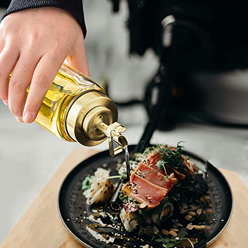 Suli Glass Olive Oil Dispenser Bottle -2 Pack17Oz Oil And Vinegar Cruet Set With Steel Spouts And Labels For Kitchen Cooking, Salad Dressing, And Bbq (Gold) #TOP1