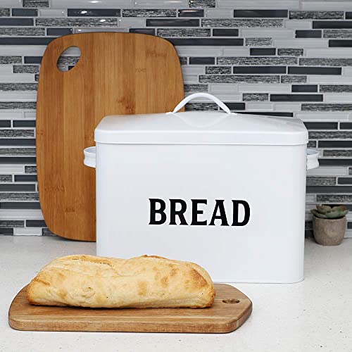 Home Basics Cs37378 Tin Bread Box, 15.50" X 7.75" X 12.00", White #TOP5