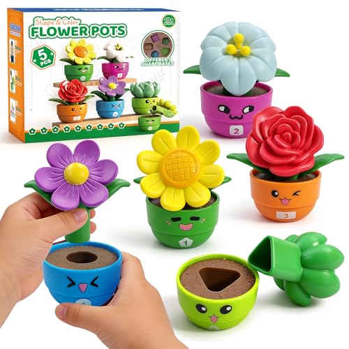 Meemazi Flower Garden Toddler Toys Kids Gardening Building Toy Color Shape Sorting & Matching Game Montessori Stacking Sensory Learning Toys 2 Year Old Girl Birthday Gift