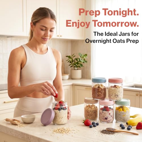 Image of EDELHAUS Overnight Oats Containers with Lids - Glass Mason Jars, Meal Prep