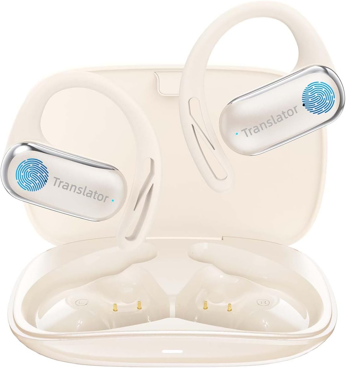 Wooask AI Translator Earbuds, 144 Language Translator Earbuds OWS 3-in-1 AI Translation Earbuds Real Time F56 Beige (with Offline Package (Lifetime Free))