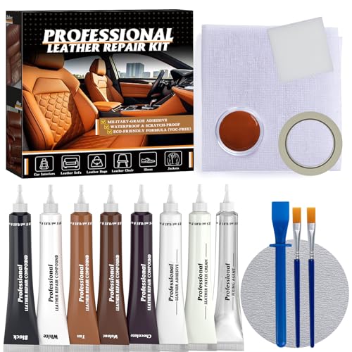 Leather Repair Kit for Furniture, Car Seats, Sofa, Jacket, and Purse, Vinyl Repair Kit with Super Easy Instructions to Match Any Color, Restore Any Gl