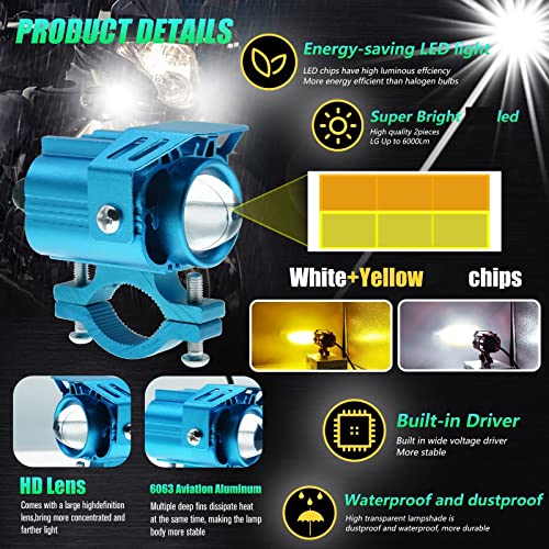 BUKERME DC12-85V Motorcycle Spot Lights,White/Amber 4xModes Driving Lights LED Kit High Power LED Chips for Motorcycle e-Bike Car ATV UTV Truck.