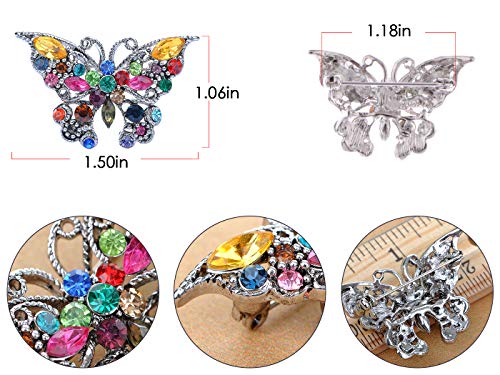 Alilang Silvery Tone Rainbow Multi Colored Rhinestone Butterfly Insect Bug Wings Brooch Pin #TOP5