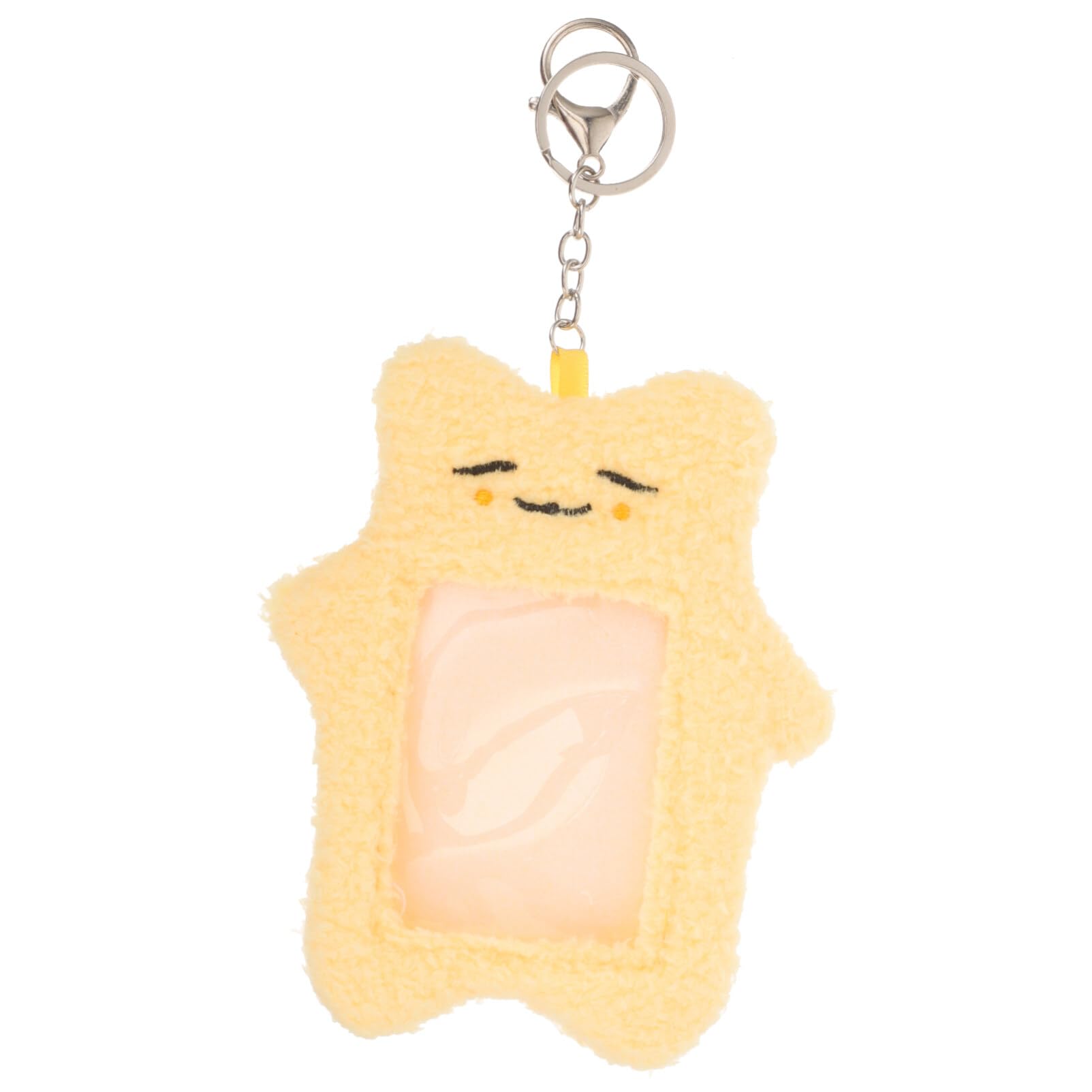 SEWACC Cute Plush Photocard Holder with Keychain Cartoon Bunny Cat Animal Photo Sleeve Pig Bear Key Ring ID Bank Credit Card Holder Protector Yellow
