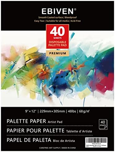 EBIVEN Disposable Palette Pad Coated Paper for Oil Paints Mixing, 9'' x 12'', Pack of 40 Sheets (9" x 12"(40 Sheets))