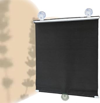 Blackout Curtain with Suction Cups-Sunshade Roller Window Shades, Temporary Retractable Window Blinds, Thermal Insulated Fabric, 85% Blackout, with Colour Coating,Black-65x125cm/26x49in