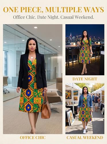 Image of Womens Plus Size Summer Dresses Sexy V Neck Midi Dress Faux Wrap Dress 3 /4 Sleeve Boho Casual Floral A-Line Skirts
