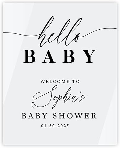 Andaz Press Letrero de acrílico personalizado blanco para baby shower, letrero de bienvenida de baby shower, letrero acrílico personalizado de