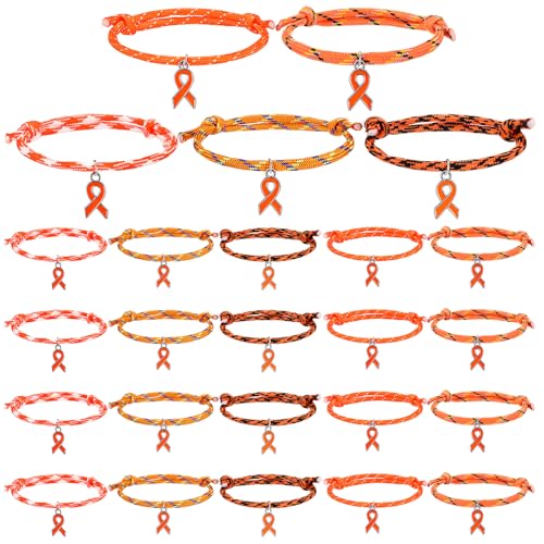 Tondiamo 30 Pcs Leukemia Awareness Rope Bracelet Adjustable Orange Ribbon multiple sclerosis Awareness Month Bracelets for Men Women Inspirational Charity Recognition Public Activity Supplies Gift