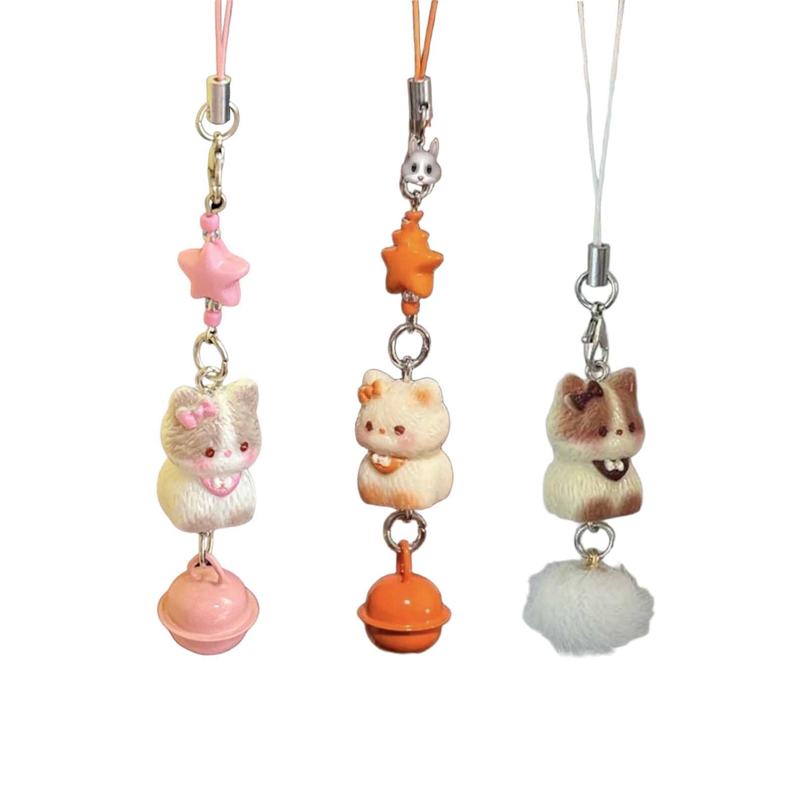3PCS Phone Charms, Siamese Cat Bell Charm for Phone Case, Cute Bag Charms for Women, Kawaii Keychain for Girls, Mobile Charm, Cat Keychain