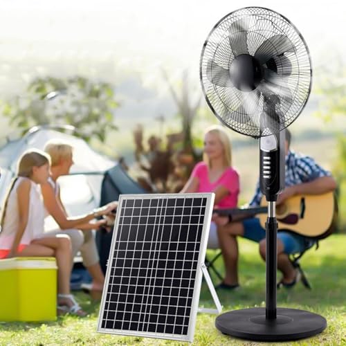 sunbiaouk Ventilador solar recargable, ventilador solar inalámbrico para exteriores, ventilador de pie de 3 velocidades, para el hogar, camping, viajes y exteriores.(Black)