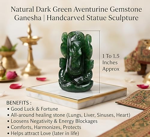 Estatua de Ganesha Natural Piedra Verde Aventurina 1.5 pulg miniatura 6