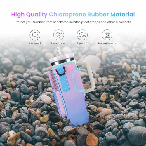 Image of HASTHIP Water Bottle Carrier Bag for Stanley 40 /30 oz Tumbler with Phone Pocket Water Bottle Holder with Strap Neoprene Water Bottle Pouch for Stanley Cup Accessories (Gradient Purple)