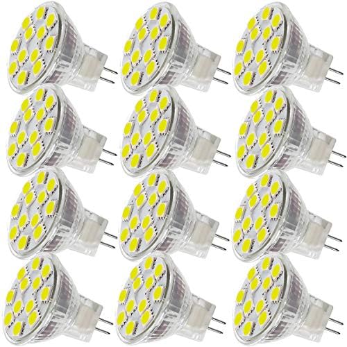 SANSUN 2.4W LED MR11 Light Bulbs, 12v 20w Halogen Replacement, G4/GU4/GZ4 Bi-Pin Base, Daylight White 4000K, Non-Dimmable, (Pack of 12)