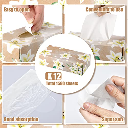 Image of Yinder 12 Packs Back to School Facial Tissue Boxes 1560 Sheets Soft Facial Tissue Bulk for Teacher Classroom School 2 Ply 130 Sheets Travel Tissues for Home Office Car Kitchen Wedding(Fresh Lily)