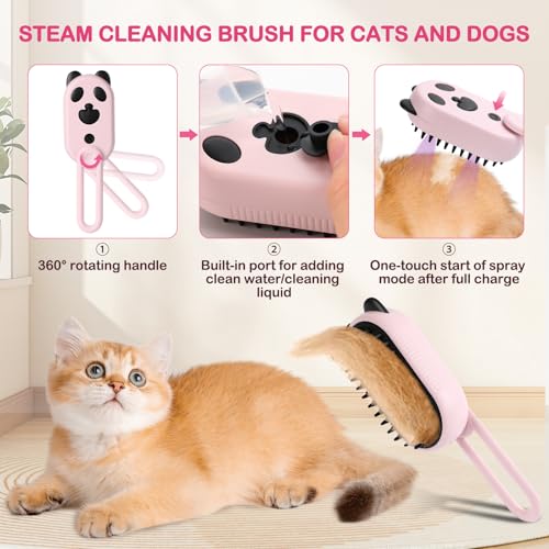 Image of Pet Steam Brush for Dog & Cat,3-in-1 Spray Hair Removal Comb,Pet Steam Groomer Comb,Water Brush for Long & Short Haired Pets,Massage, Cleaning, Multifunctional Hair Removal Comb for Cats Dogs (Pink)