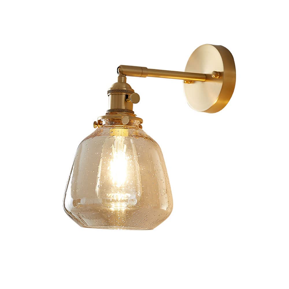 ZTCHSENZT Wall Sconces, Modern Copper Wall Light Adjustable Wall Sconce, Bedroom Bedside Wall Lamp with Seeded Glass Shade, Living Room Decor Lighting Fixture, Kitchen Living Room,Amber