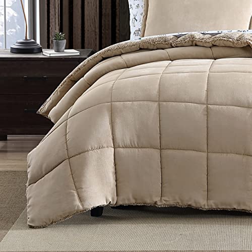 Image of Eddie Bauer - Queen Comforter Set, Microsuede Bedding with Soft Sherpa Reverse, 3 Piece Bed Set with Matching Pillowcases (Sherwood Brown)