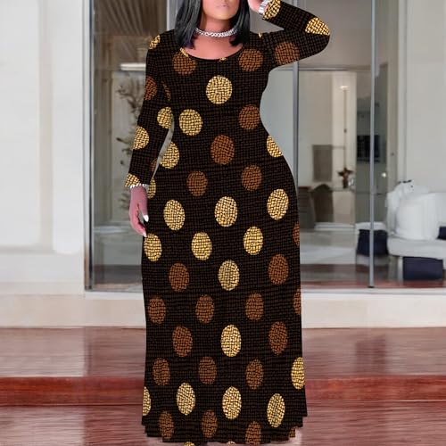 Image of PinkPatty Plus Size Maxi Dresses for Women Long Sleeve Crew Neck Sundress Casual Fall Dress with Pockets
