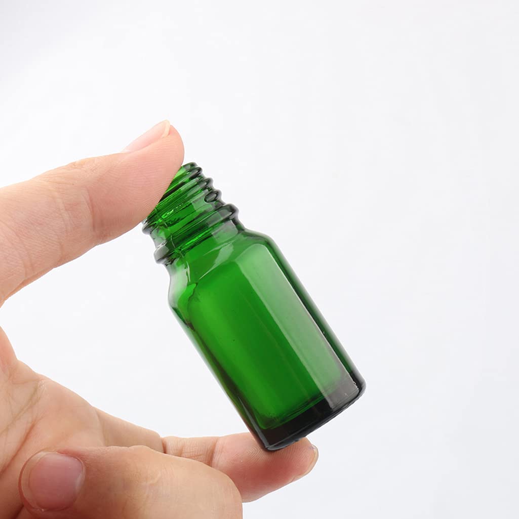 24 Stück 10ml Grün Glas Pipettenflasche, Leere Kleine Glasflasche mit Pipette Originalitätsverschluss, Glaspipette Tropfflasche für ätherische Öle Aromatherapie + 2x Trichter