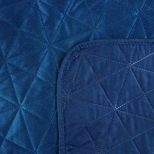 Eurofirany Zweiseitige Tagesdecke, LUIZ,3 Velvet/Satin, Bettüberwurf, Steppdecke, Weiche Sofadecke, Steppung Karomuster, Sesselschoner; (Dunkelblau, 70 x 160 cm) – Bild 5